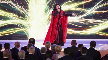 Ukraine's 2016 Eurovision winner Jamala performs a song about Josef Stalin's 1944 deportation of the Crimean Tatars during the Crimean Platform Summit in Kyiv in 2021