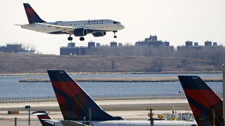 An Aeroflot plane landing.