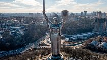 FILE - A view of Ukraine's the Motherland Monument in Kyiv Sunday, Feb. 13, 2022