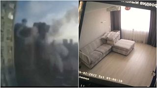 لحظة إصابة مبنى سكني في كييف بصاروخ روسي