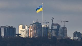 Украинский флаг над Киевом, 26 февраля 2022 г.