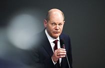 El canciller alemán durante su intervención en el Bundestag