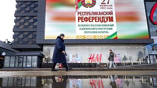 A poster which reads "Referendum on constitutional amendments" in the Belarus capital Minsk. 