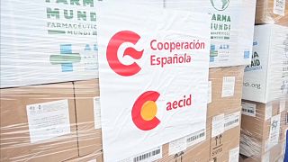 Cargamento de ayuda humanitaria española para Ucrania. Base de Torrejón de Ardoz, España