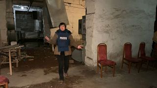 La reportera de Euronews, Valérie Gauriat, en un refugio en Kiev, Ucrania, 27/2/2022