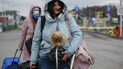 اللاجئون الفارون من الحرب في أوكرانيا يصلون إلى معبر ميديكا الحدودي في بولندا. 28 فبراير 2022.