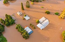 Water floods streets and houses in Maryborough, Australia, Monday, Feb. 28, 2022.
