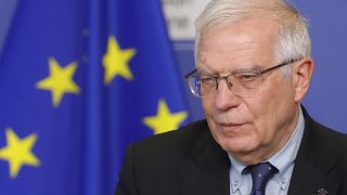 European Union foreign policy chief Josep Borrell speaks at the EU headquarters in Brussels.