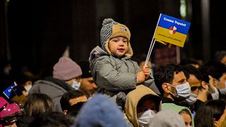 People of Georgia take to the streets in Tbilisi in support of Ukraine.