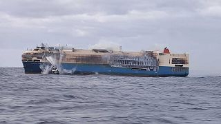 The ship caught fire on February 16 near Faial island in Portugal's Azores.