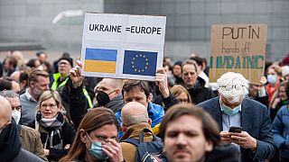 Pro-Ukrainian rally in front of the European Parliament in Brussels