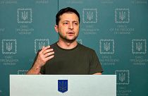 Volodymyr Zelenskyy speaks to the nation in Kyiv on Sunday.