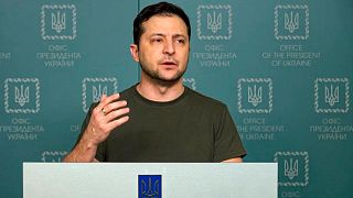 Volodymyr Zelenskyy speaks to the nation in Kyiv on Sunday.