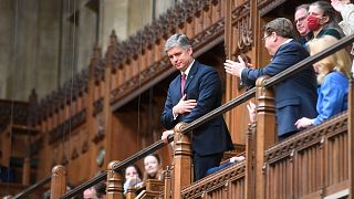 Ukraine’s ambassador to the UK Vadym Prystaiko stands in the public gallery during applause from British lawmakers in the House of Commons, London, March 2, 2022.