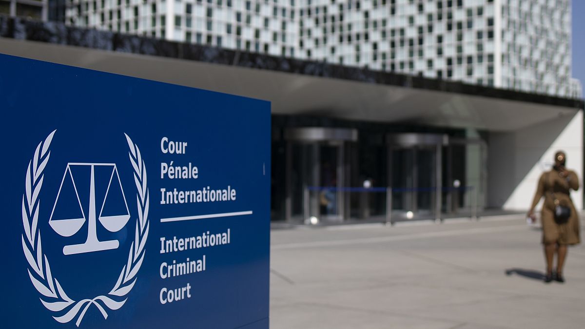  view of the exterior view of the International Criminal Court in The Hague.