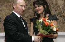 Putin congratulates Netrebko after awarding her with the People's Artist of Russia honour in 2008