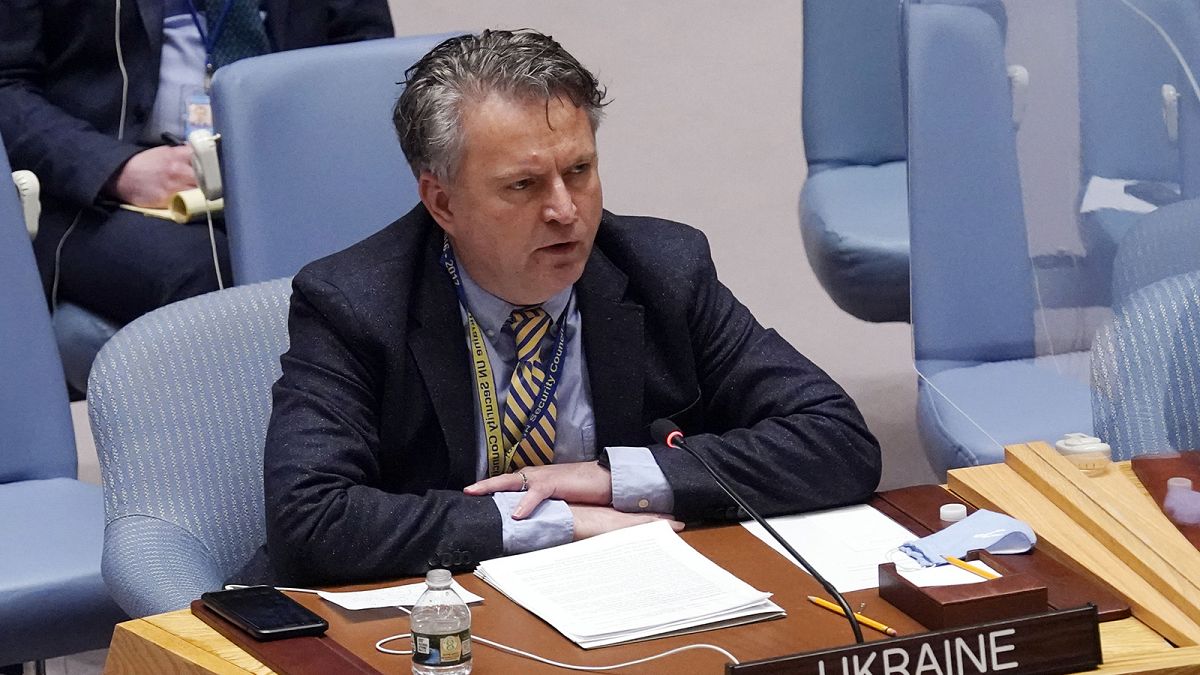 Ukraine's UN Ambassador Sergiy Kyslytsya addresses the UN Security Council, Friday, 4 March, 2022.