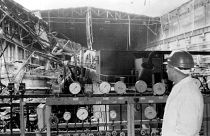 Повреждения на 2-м блоке Чернобыльской АЭС в результате повторного возгорания 13 октября 1986 г. Архивное фото.