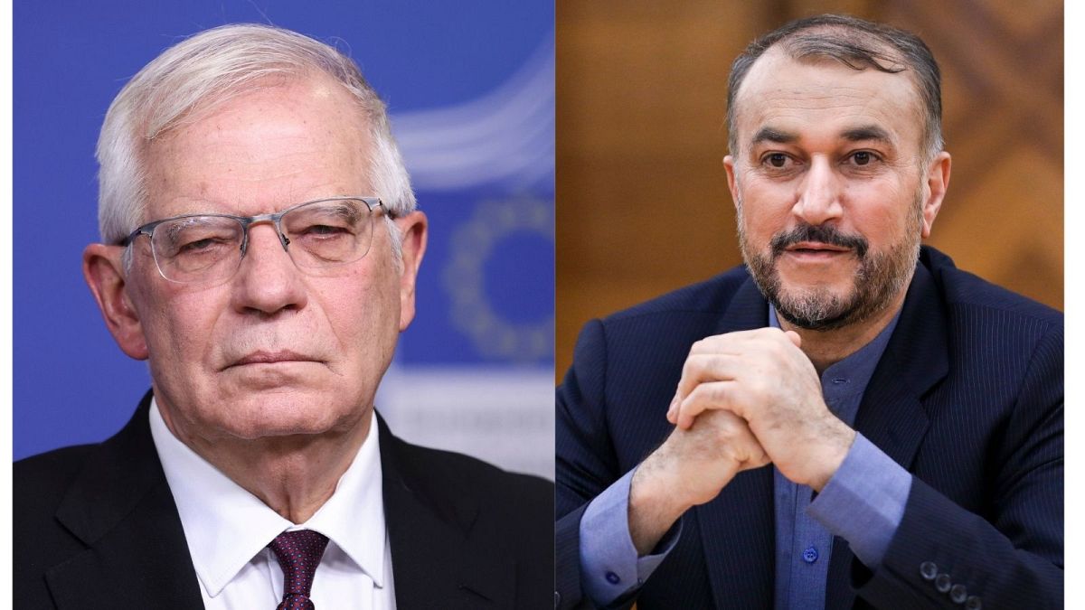 حسین امیر عبداللهیان وزیر امور خارجه ایران و جوزپ بورل، مسئول سیاست خارجی اتحادیه اروپا