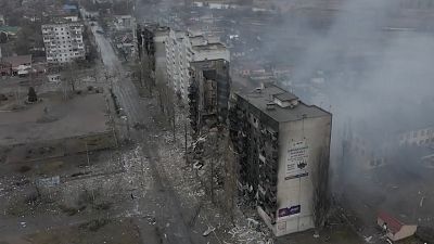 Aerial footage shows destruction in Ukrainian town near Kyiv