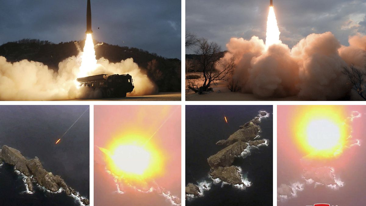 مجموعة صور لتجارب صاروخية تم إطلاقها من منطقة ساحلية غير معلنة في كوريا الشمالية.