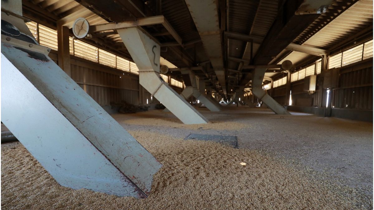 صورة تظهر مخزون من الحبوب في مصنع في الحسكة في سوريا