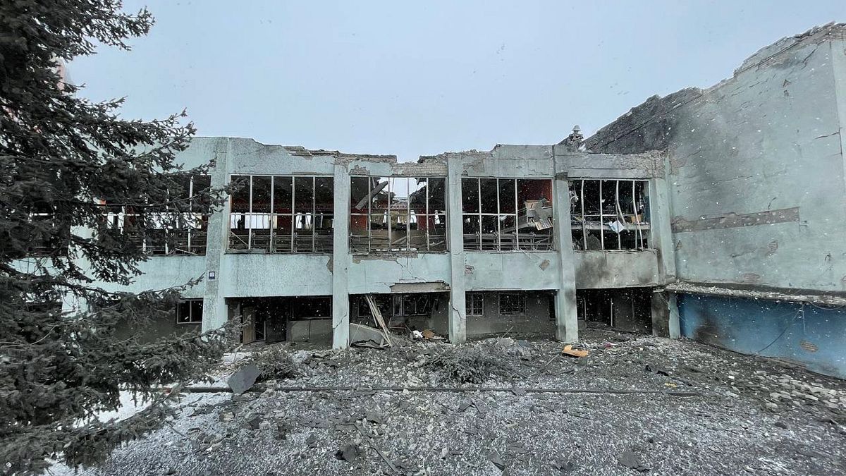 In this photo provided by Yurii Kochubei, a view of the damage after shelling on a sports venue, in Kharkiv, Ukraine, Saturday, March 5, 2022