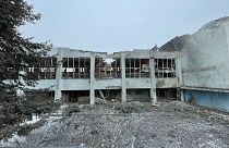 In this photo provided by Yurii Kochubei, a view of the damage after shelling on a sports venue, in Kharkiv, Ukraine, Saturday, March 5, 2022