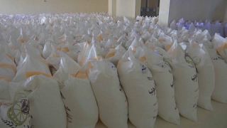 Beirut, Lebanon – 5 March 2022 1. Pan of bags of wheat