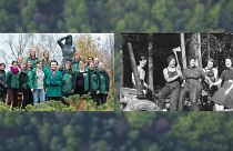 Women working for the Forestry Commission in Scotland (left) and Lumberjills during World War Two on the right.