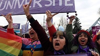 Una manifestazione in vista dell'8 marzo ad Ankara, in Turchia