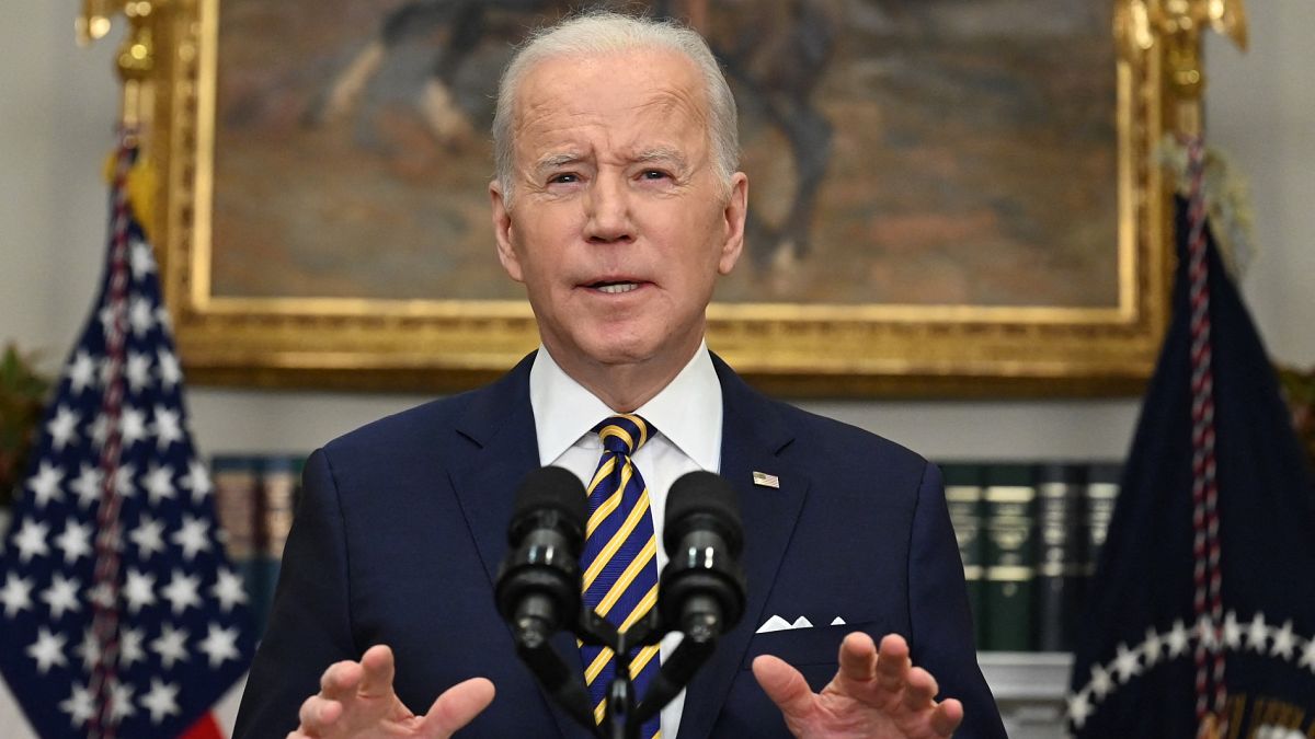 Le président des Etats-Unis Joe Biden lors de son discours du 8 mars 2022 où il a annoncé un embargo des importations d'hydrocarbures russes aux Etats-Unis 