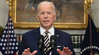 Le président des Etats-Unis Joe Biden lors de son discours du 8 mars 2022 où il a annoncé un embargo des importations d'hydrocarbures russes aux Etats-Unis 