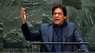 رئيس الوزراء الباكستاني عمران خان يلقي كلمة أمام الدورة 74 للجمعية العامة للأمم المتحدة، الجمعة 27 سبتمبر 2019