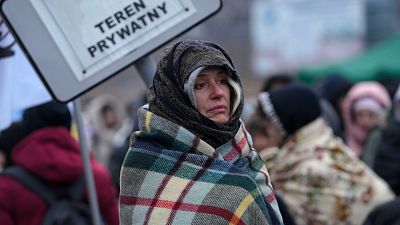 Une Ukrainienne au poste frontière de Medyka, en Pologne, lundi 7 mars 2022.