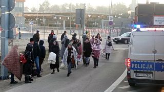 Ukrainische Flüchtlinge an der Grenze zu Polen (Aufnahme aus Budomierz vom 27. Februar 22)