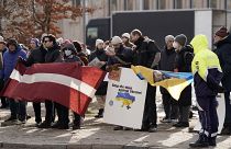 A demonstration in support of Ukraine in front of the Russian Embassy in Riga in February.