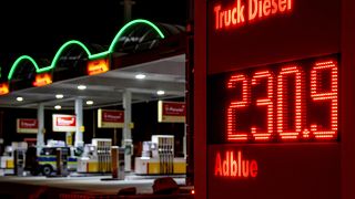 A gas price is displayed at a gas station in Frankfurt, Germany, Wednesday, March 9, 2022. 