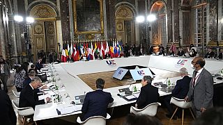 President Macron hosts his counterparts at the Palace of Versailles.