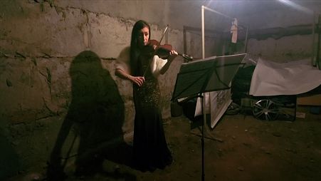 Vera Lytovchenko usually plays for Kharkiv City Opera orchestra but has been sheltering from bombardment since the invasion by Russia