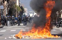 French police battled against school students during a demonstration in Ajaccio.