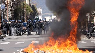 French police battled against school students during a demonstration in Ajaccio.