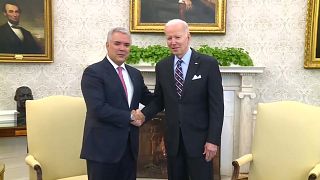 El presidente colombiano, Iván Duque, y el estadounidense, Joe Biden, en Washington, Estados Unidos