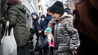 Children from an orphanage in Odesa, Ukraine, arrive at a hotel in Berlin, Friday, March 4, 2022.