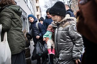Children from an orphanage in Odesa, Ukraine, arrive at a hotel in Berlin, Friday, March 4, 2022.