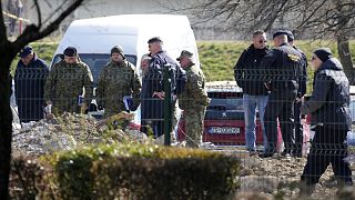 Police inspect site of a drone crash in Zagreb, Croatia, Friday, 11 March 2022