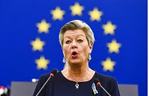 La comisaria europea de Interior, Ylva Johansson, el 8 de marzo de 2022 en Estrasburgo (este de Francia)