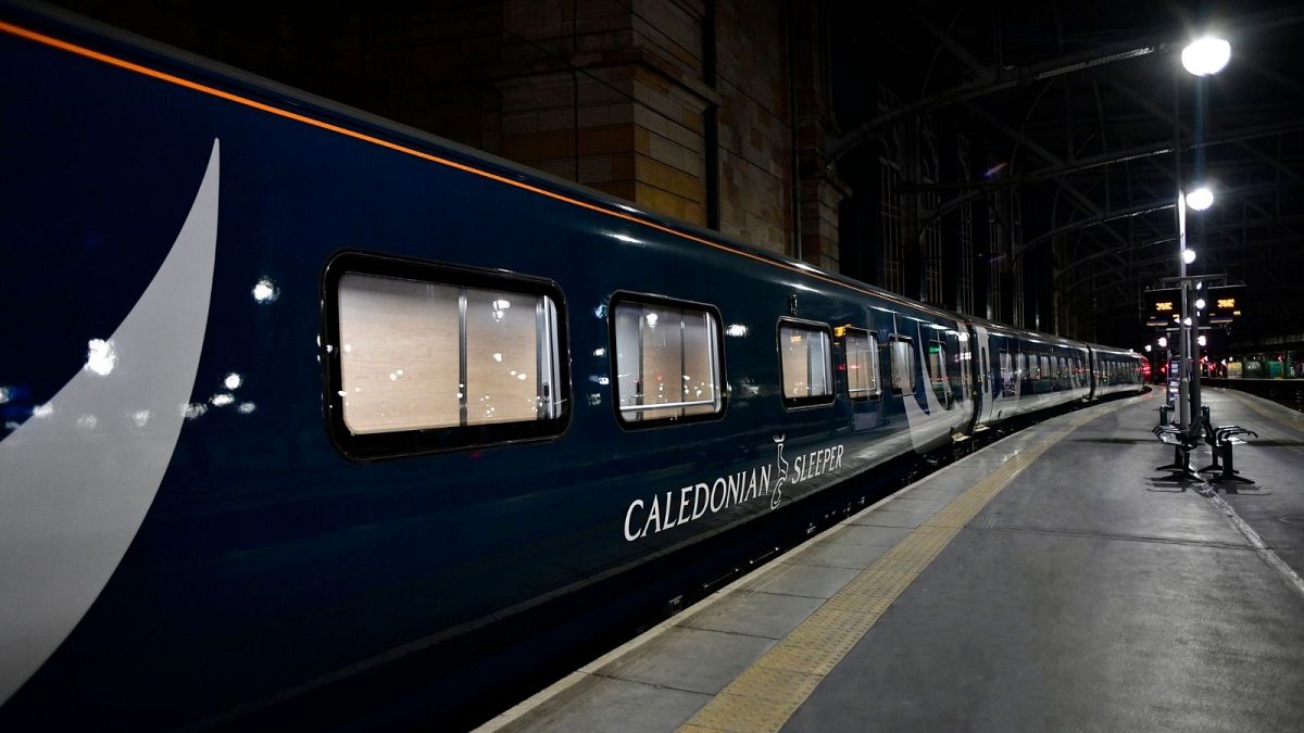 The sleeper train on the platform at Edinburgh Waverley. 