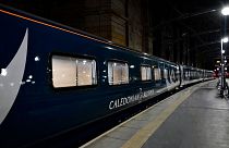 The sleeper train on the platform at Edinburgh Waverley.