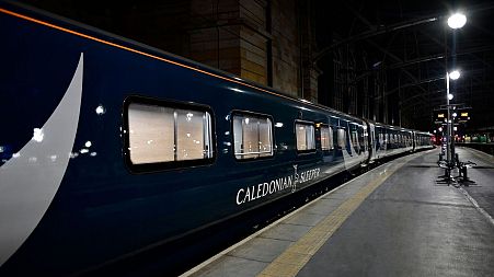 The sleeper train on the platform at Edinburgh Waverley.